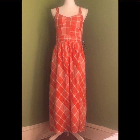 NWT NINA LEONARD orange gingham long dress - Picture 1 of 6